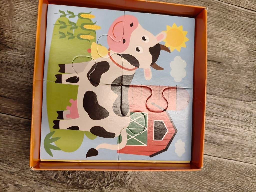 4-in-1 Dieren Puzzel voor Peuters - Koe, Paard, Schaap, Ophalen of Verzenden, Minder dan 10 stukjes, Gebruikt, 2 tot 4 jaar