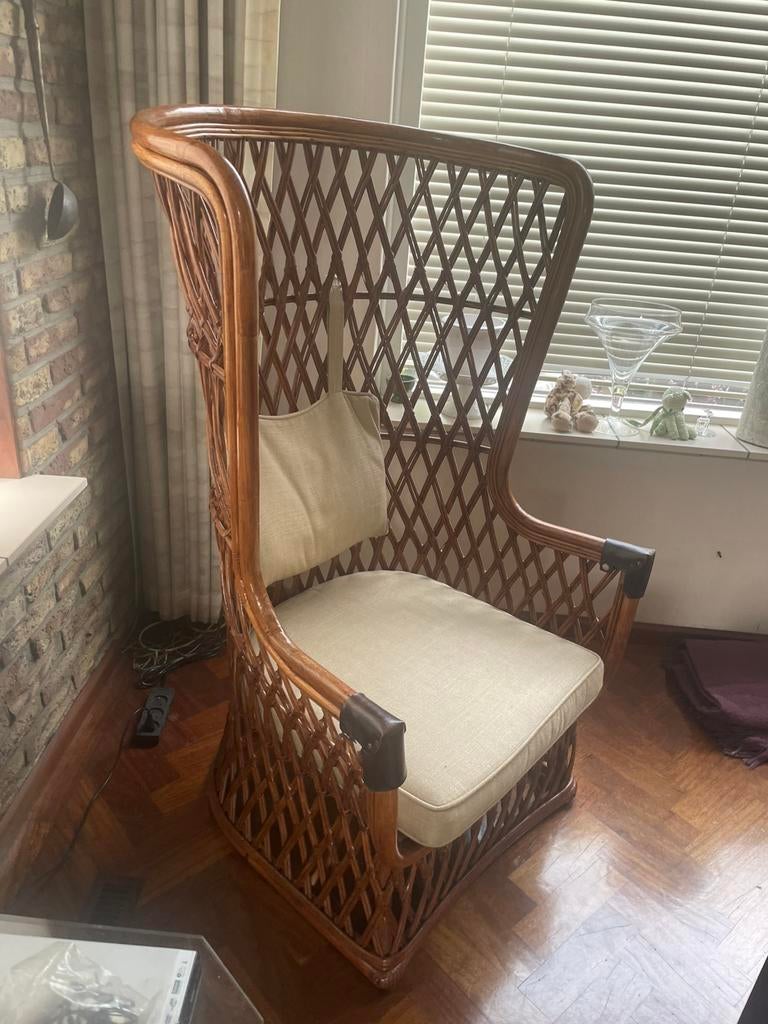 Prachtige Grote Vintage Rotan Lounge Stoel Boho Ibiza Style, Verzamelen, Ophalen, Huis en Inrichting