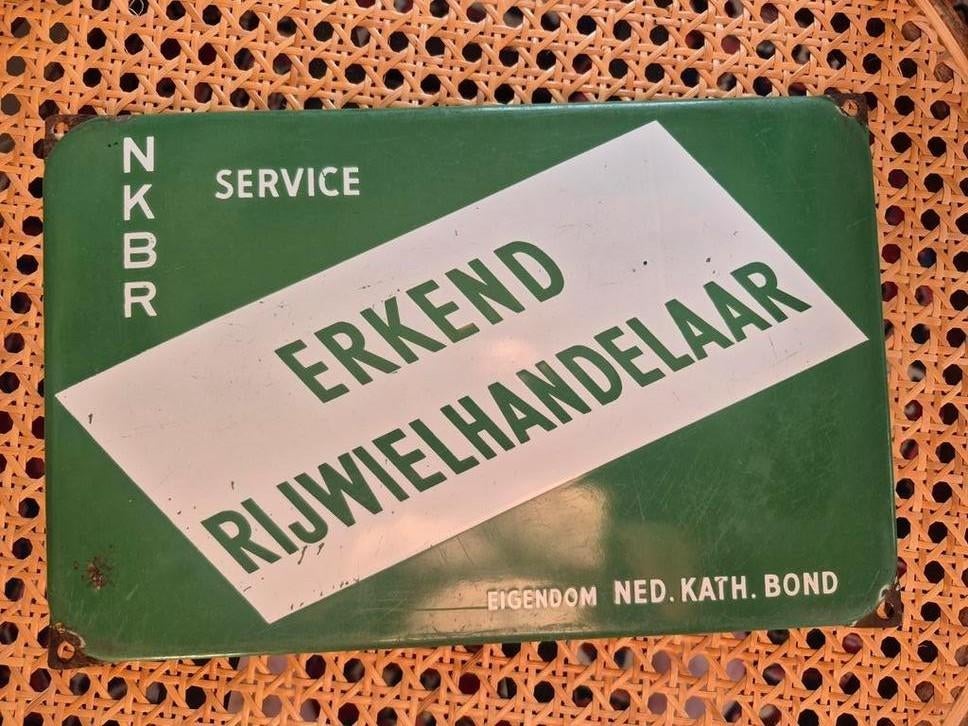 Erkend Rijwielhandelaar Emaille bord jaren 50, Ophalen of Verzenden