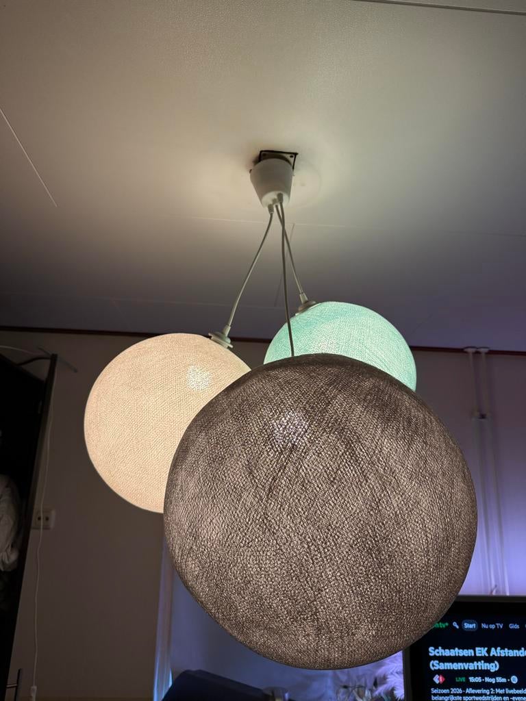 Westwing hanglamp met 3 stoffen bollen, Huis en Inrichting, Lampen | Hanglampen, Ophalen of Verzenden, Zo goed als nieuw, Stof