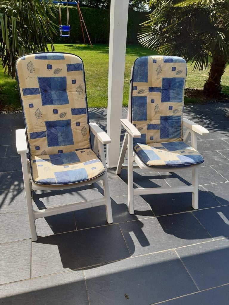 2 WITTE VERSTELBARE KETTLER NAPOLI TUINSTOELEN Incl 4KUSSENS, Ophalen, Gebruikt, Campingstoel