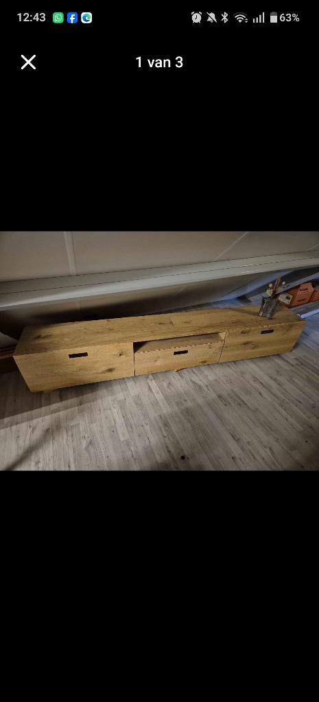 Tv meubel, Ophalen, 150 tot 200 cm, Eikenhout, Zo goed als nieuw
