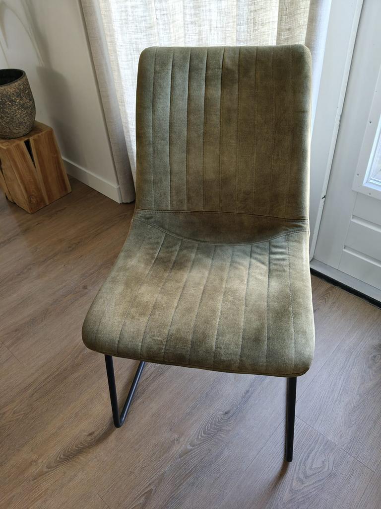 Eetkamerstoelen groen velours - 4 stuks, Huis en Inrichting, Stoelen, Ophalen, Overige kleuren, Zo goed als nieuw, Vier