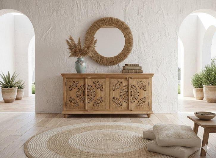 Uniek Nieuw Dressoir IBiza/Boho met de hand uitgesneden, Huis en Inrichting, Kasten | Dressoirs, Nieuw, 150 tot 200 cm, 25 tot 50 cm
