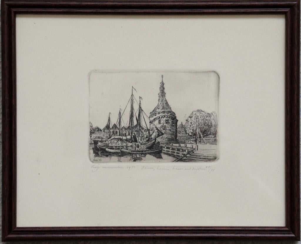 ETS van HUGO VERMEULEN - HOORN, Ophalen of Verzenden, Stadsgezicht, Ets, 1950 - 1999