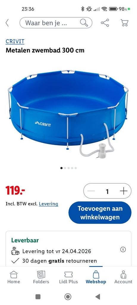 Crivit metalen zwembad 300 cm, Ophalen, Rond, Nieuw, Opzetzwembad