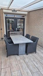 Robuuste tuinset: stenen tafel met 4 antraciet stoelen, Ophalen, Gebruikt, Tuinset, Eettafel