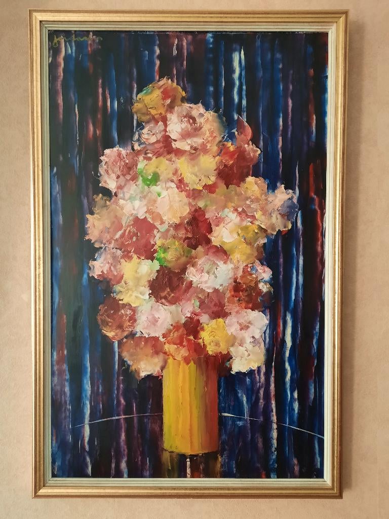 Ingelijst schilderij olieverf met prachtige bloemen, Antiek en Kunst, Kunst | Schilderijen | Klassiek, Ophalen