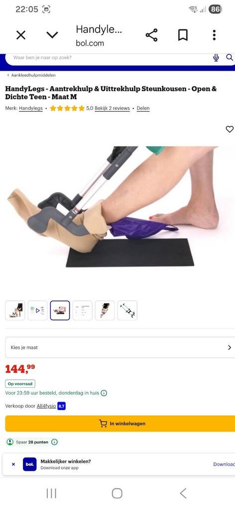 Steunkousen rekje. Aan-/uittrekhulp HandyLegs, Ophalen