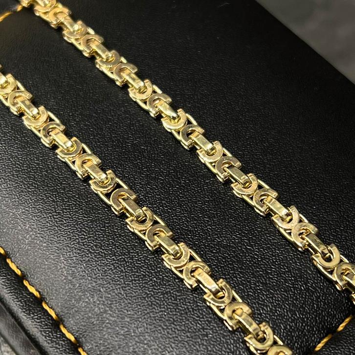 14 karaat gouden platte koningsketting massief schakel, Sieraden, Tassen en Uiterlijk, Kettingen, Nieuw, Goud, Ophalen of Verzenden