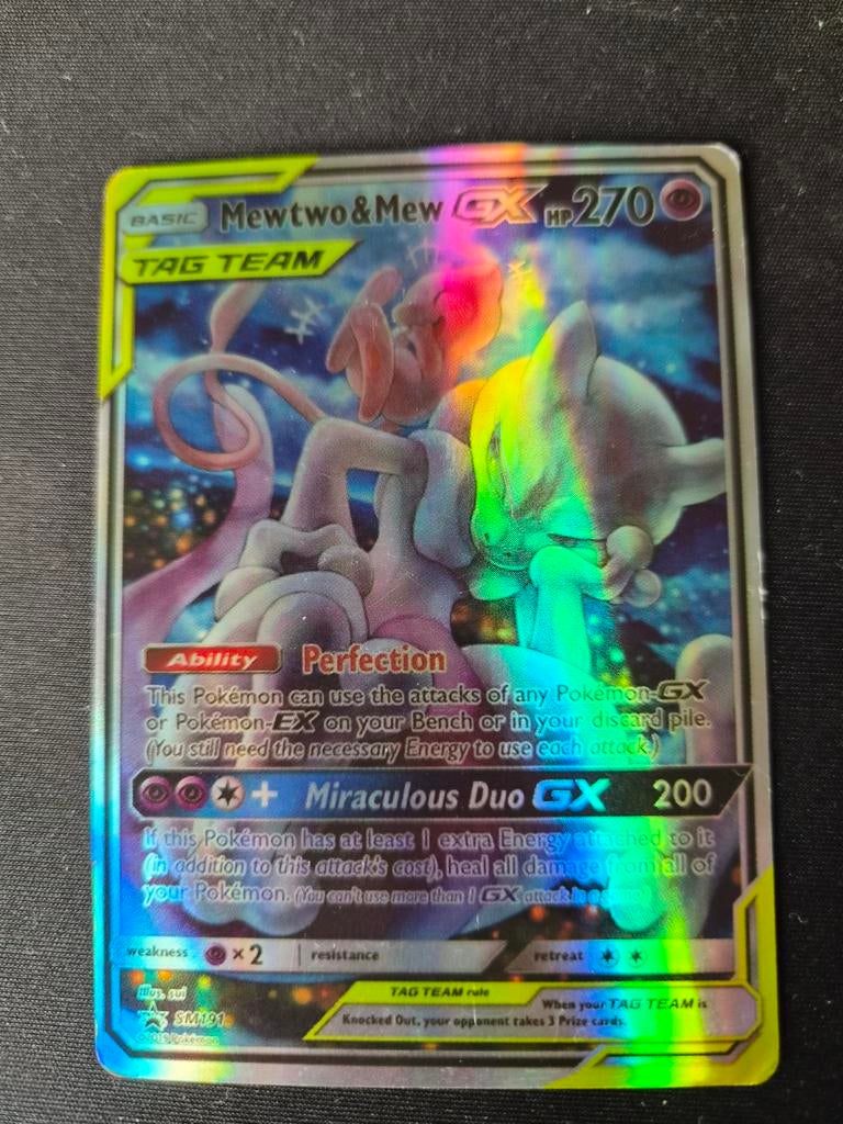 Mewtwo & Mew GX TAG TEAM Pokémon Kaart (Foil), Ophalen of Verzenden, Gebruikt, Losse kaart, Foil