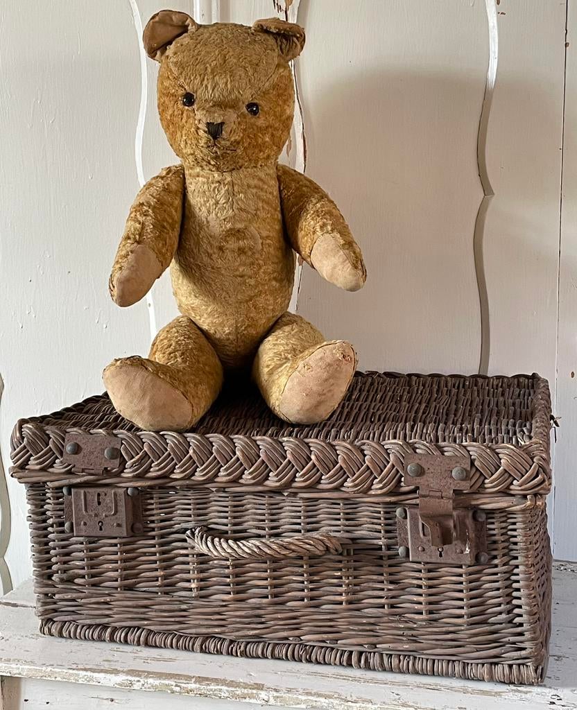 Brocante oude Franse rieten mand / koffer, Antiek en Kunst, Curiosa en Brocante, Ophalen of Verzenden