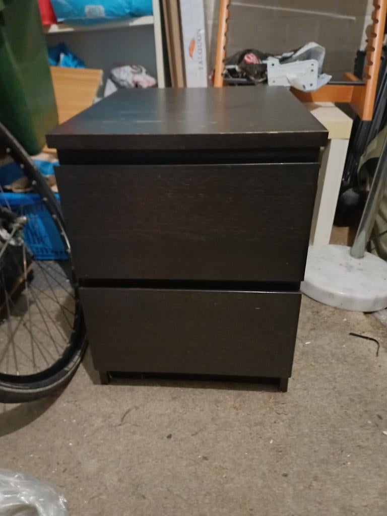 IKEA Malm Kastje - Donkerbruin Nachtkastje met 2 Lades, Ophalen, Minder dan 50 cm, Gebruikt, 1 of 2 laden