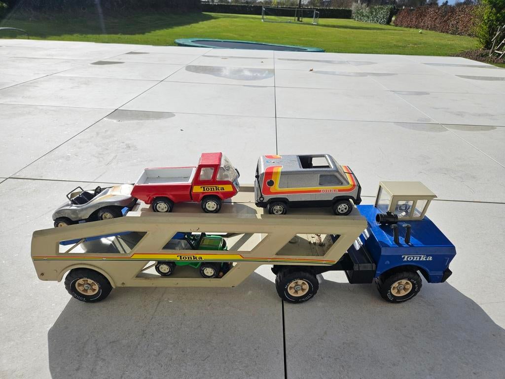 Vintage Tonka Auto Transporter met 4 voertuigen, Ophalen of Verzenden, Gebruikt