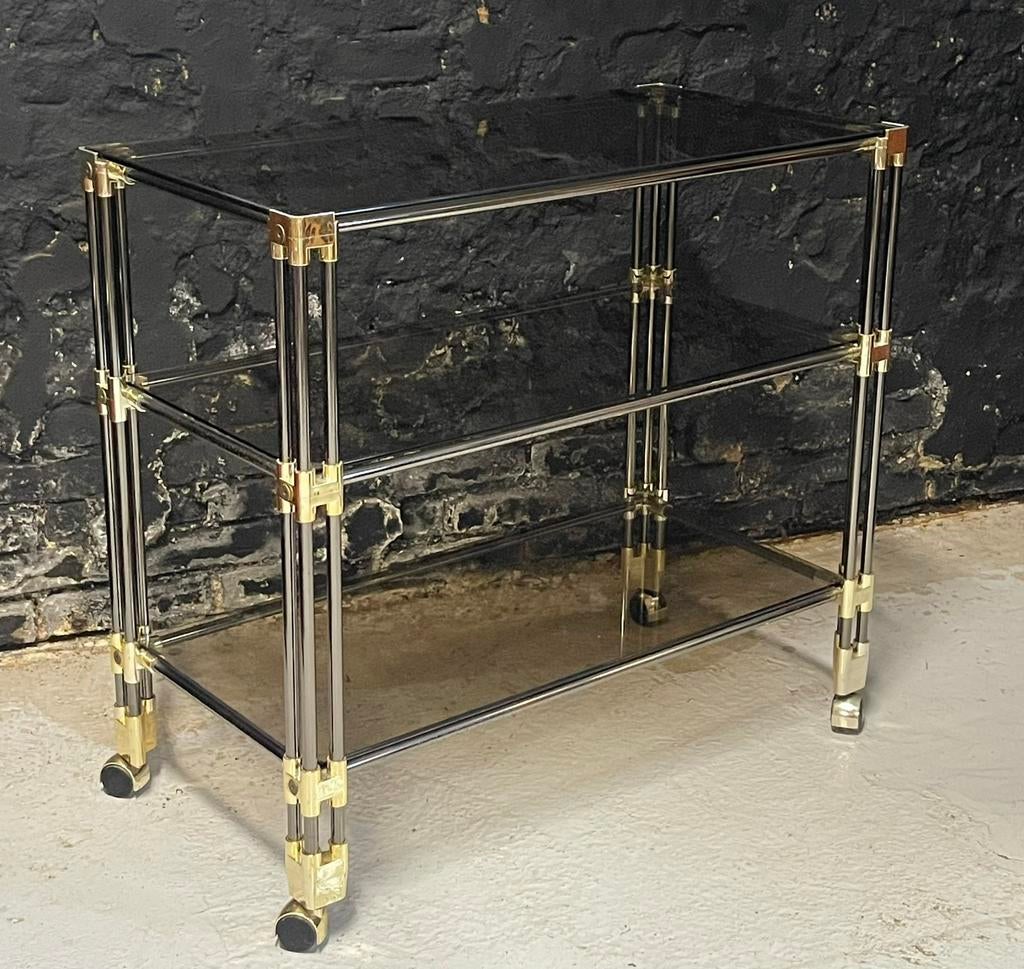 Vintage Roche Bobois design sidetable barcart rookglas goud, Ophalen, Gebruikt, 50 tot 100 cm, Vintage 80's design Roche Bobois