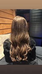 Echt haar extensions, lichtbruin met blonde plukken, 40cm, Ophalen of Verzenden, Zo goed als nieuw, Pruik of Haarverlenging