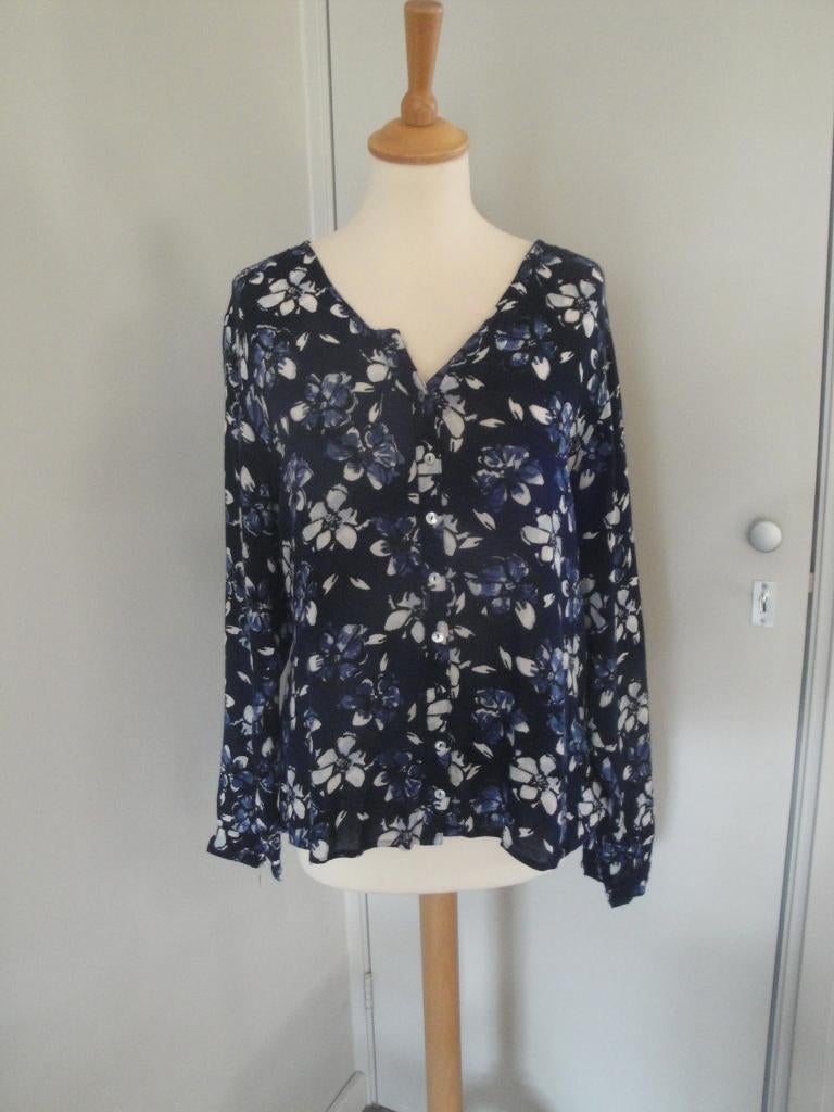 Blauw gebloemde blouse MS Mode maat 48, Blauw, Maat 46/48 (XL) of groter, Ophalen of Verzenden, Zo goed als nieuw