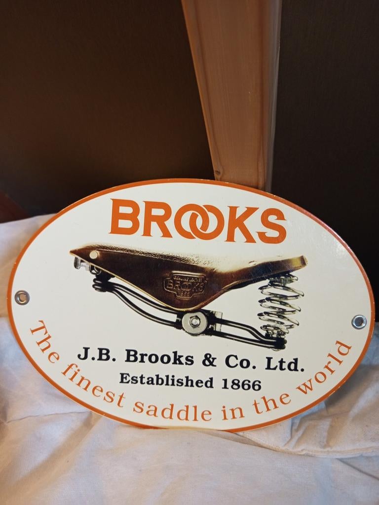 Brooks zadel emaillebord, Ophalen of Verzenden, Zo goed als nieuw, Reclamebord