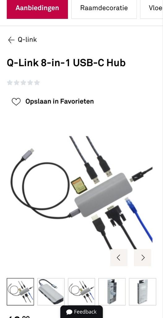 Q-Link 8 in 1 usb c hub., Computers en Software, Dockingstations, Zo goed als nieuw, USB-hub, Harde schijf, Laptop, Tablet, Telefoon