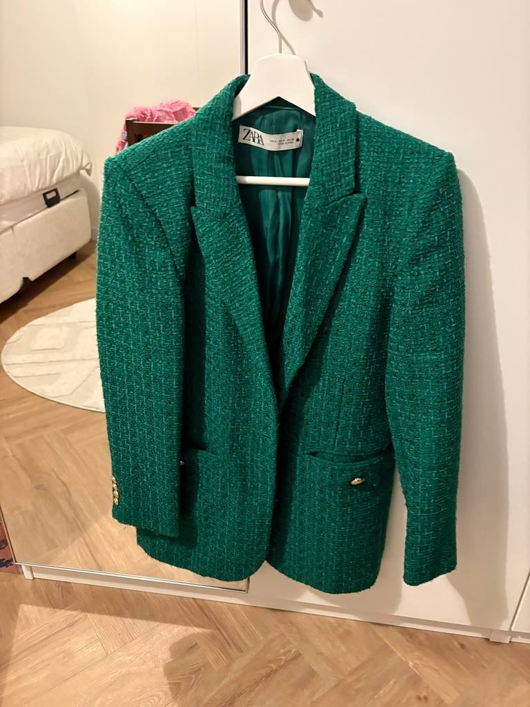 Zara Groene tweed blazer Zara, Ophalen of Verzenden, Jasje, Maat 36 (S), Gedragen