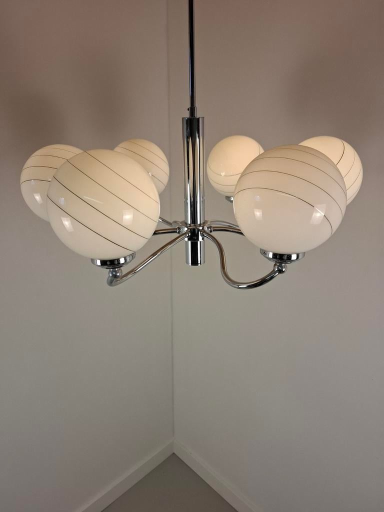 Vintage hanglamp opaalglas kroonluchter Italiaans jaren 70, Ophalen, Minder dan 50 cm