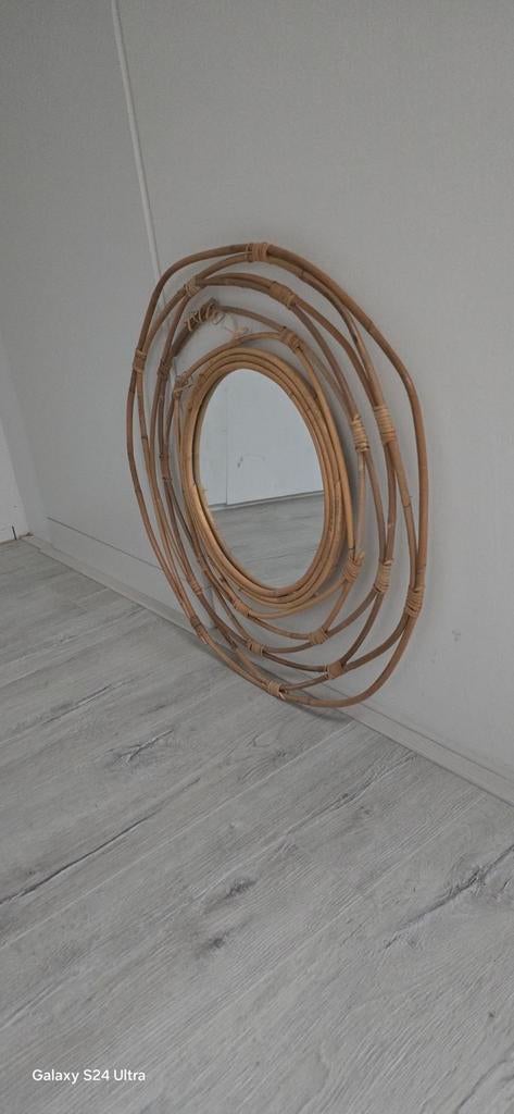 Rotan spiegel, wanddecoratie, Xenos, Gebruikt, Rond, Ophalen of Verzenden, Minder dan 100 cm