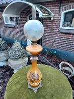 Franse tafelolielamp, bronzen voet okerkleurig opaline glas., Ophalen