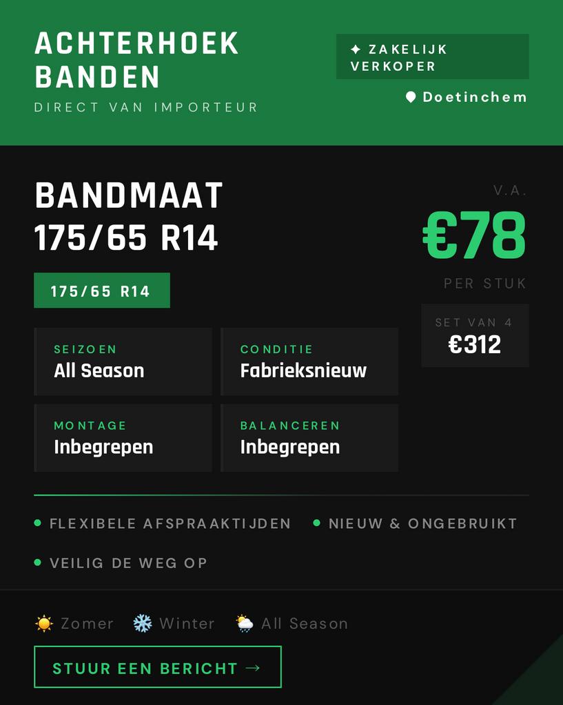 NIEUWE ALL-SEASON BANDEN- 175/65 R14 - INCLUSIEF MONTAGE, Ophalen, Nieuw