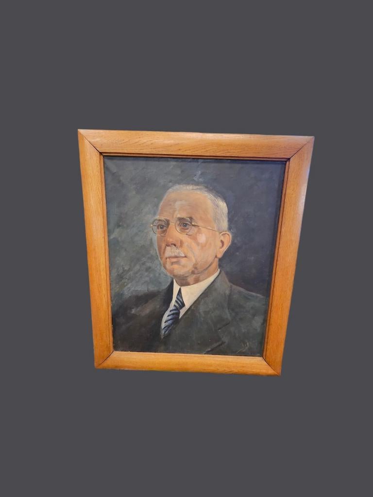 Vintage Portret Schilderij Oudere Heer met Bril, Ophalen