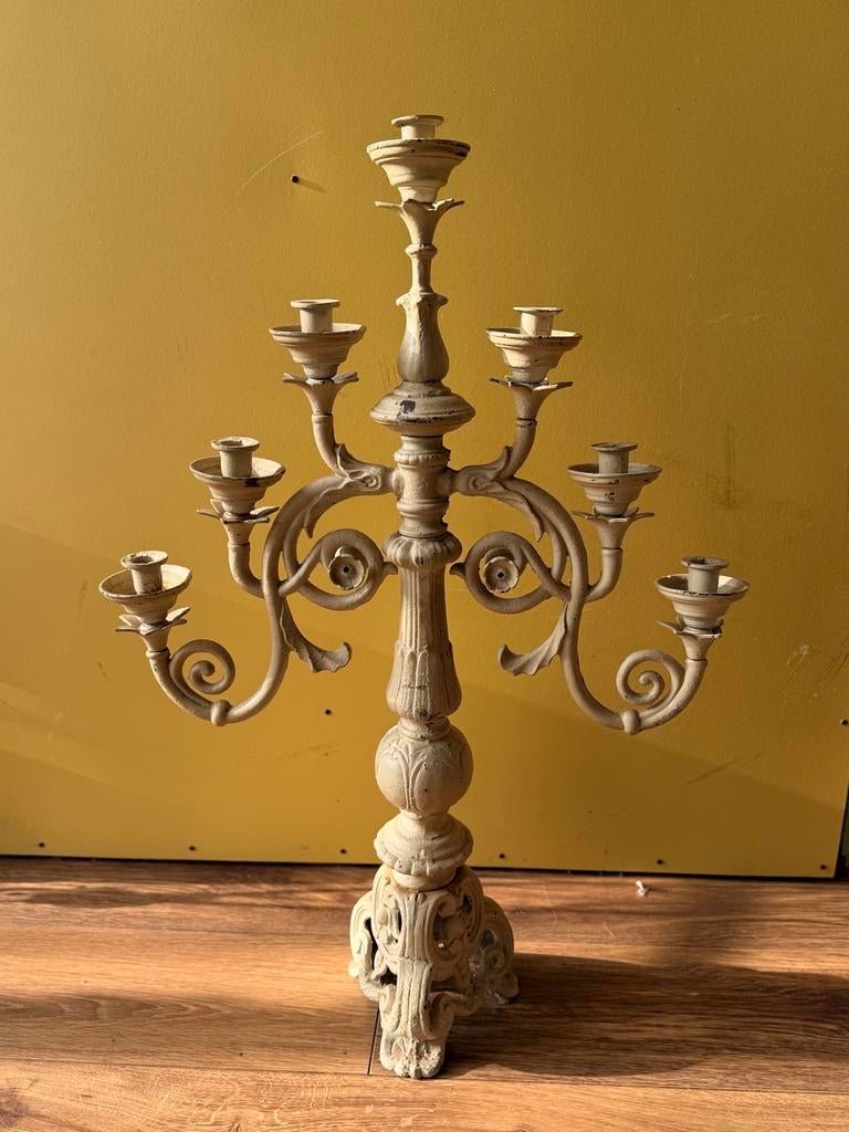 Grote gietijzeren kandelaar met 7 armen, 80cm hoog, Antiek en Kunst, Antiek | Kandelaars, Overige materialen, Ophalen