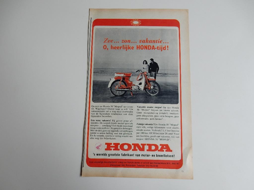 Honda 50 "Moped" reclame advertentie uit tijdschrift., Ophalen of Verzenden, 1960 tot 1980, Nederland, Knipsel(s)