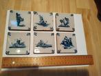 12 antieke tegeltjes met vogel, hond, scheepje, bloem, fruit, Antiek en Kunst, Ophalen