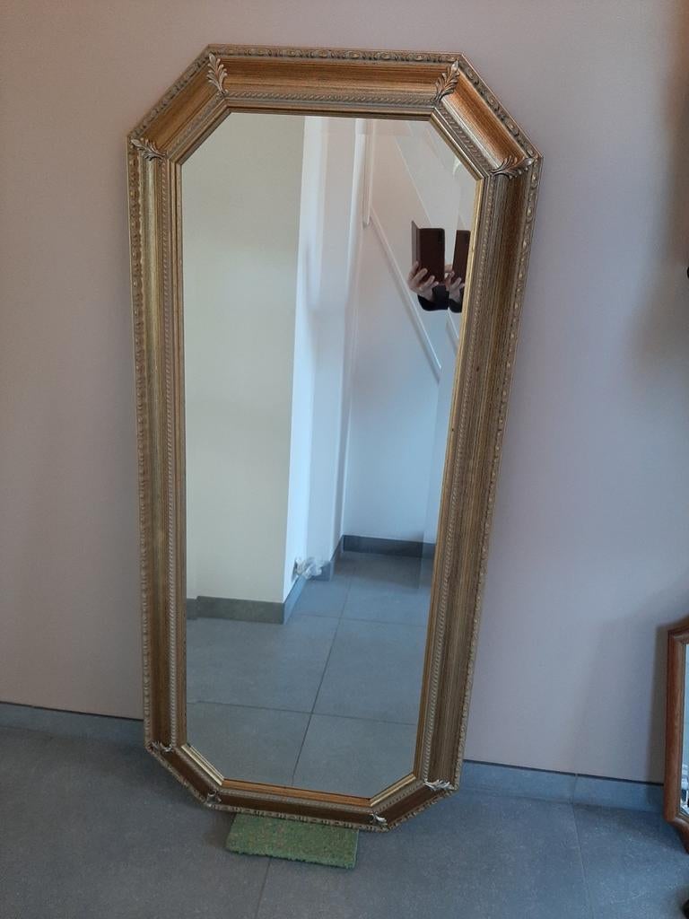 Barok goudkleurige spiegel, 100 tot 150 cm, Ophalen of Verzenden, Zo goed als nieuw, Rechthoekig