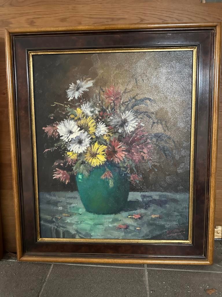 Schilderij: Bloemen in vaas, olieverf op doek, Antiek en Kunst, Kunst | Schilderijen | Klassiek, Ophalen