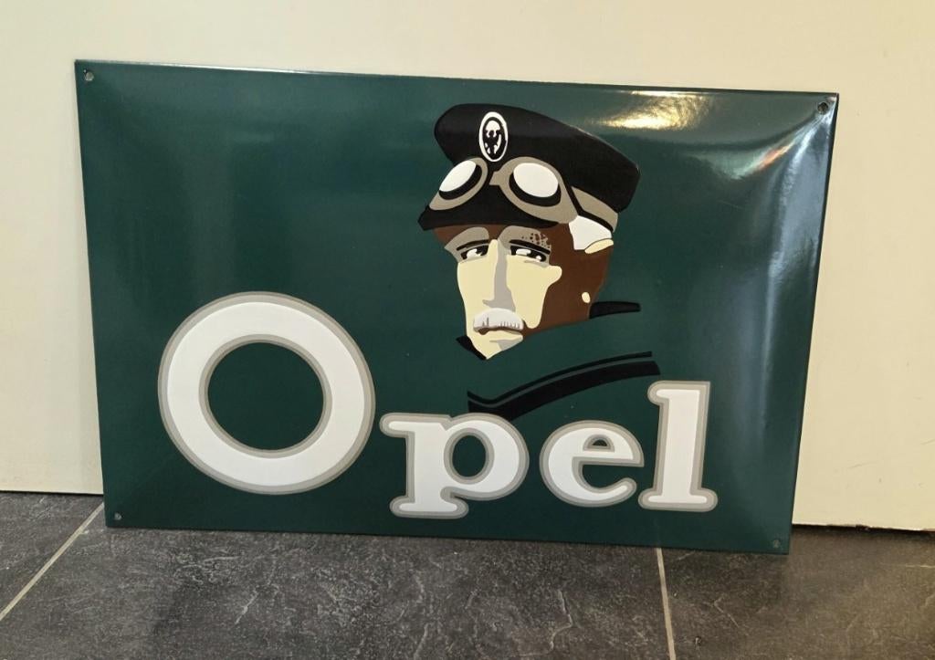 Mooi emaille bord van het merk Opel donkergroen 40x60, Ophalen of Verzenden, Gebruikt, Reclamebord