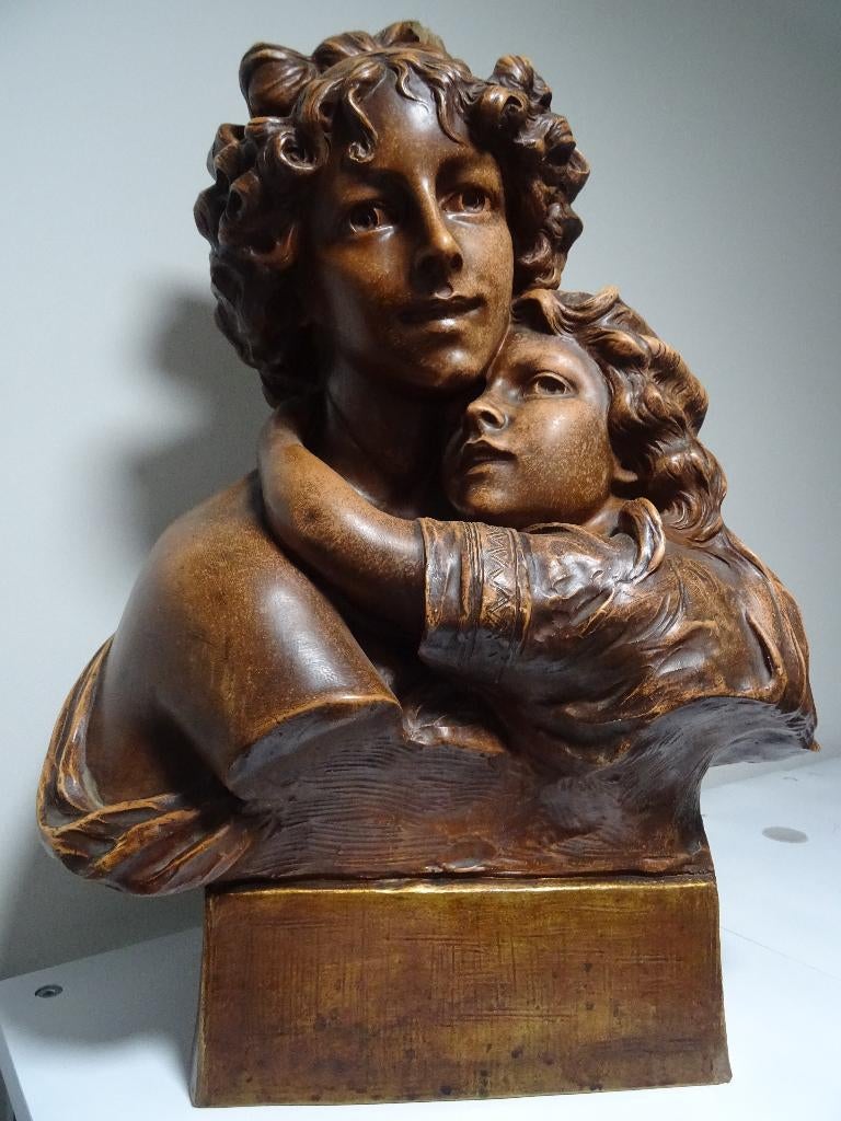 beeld A. Carli buste Reproduction Interdite 746 moeder kind, Ophalen, Natuurlijk materiaal, Buste, 50 - 100 cm