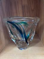 Kristallen vaas met blauwe en groene accenten, Ophalen of Verzenden