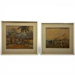 Indonesische School - twee aquarellen, Antiek en Kunst, Ophalen of Verzenden
