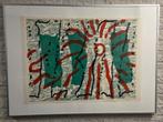 Jef Diederen, hout-/linosnede in rood/groen, ('89 3/55), Antiek en Kunst, Ophalen