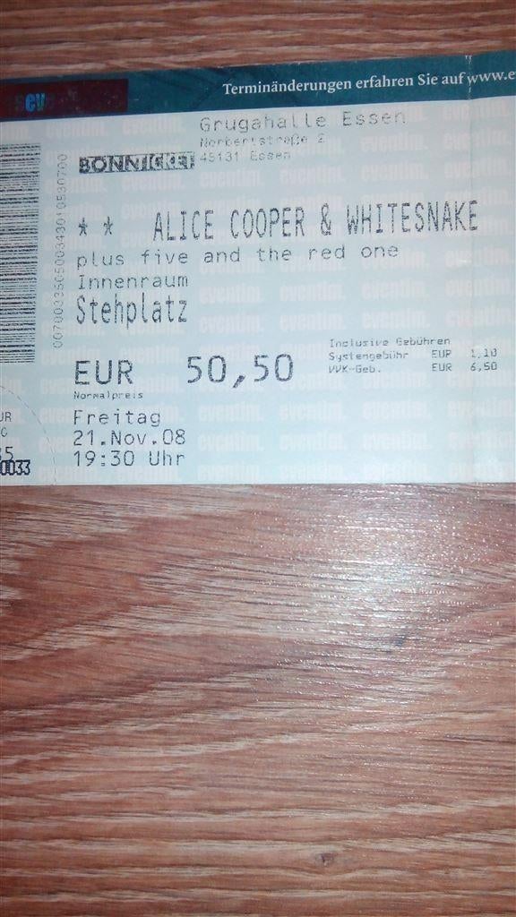 Oud concertkaartje van Alice Cooper & Whitesnake - Essen '0, Drie personen of meer, Maart, Rock of Poprock