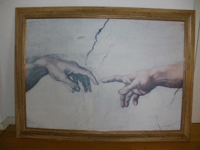 Schilderij in lijst van Michelangelo 'de hand van God', Ophalen of Verzenden