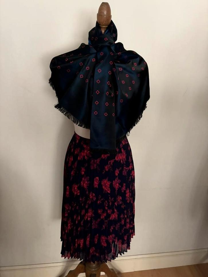 RALPH LAUREN ROK PLISSÉ DONKERBLAUW/ROOD, Kleding | Dames, Rokken, Zo goed als nieuw, Maat 36 (S), Blauw, Knielengte, Verzenden