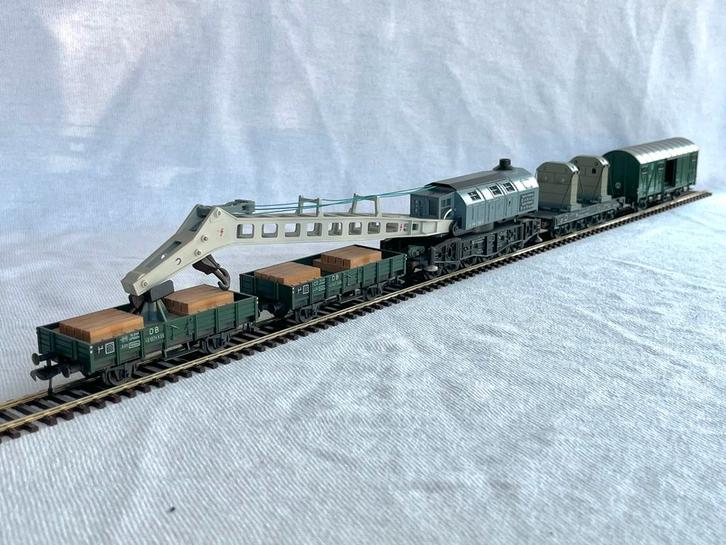 Fleischmann 5597 Krupp-Ardelt DB Kraanset + bijwagen, Hobby en Vrije tijd, Modeltreinen | H0, Gebruikt, Wagon, Gelijkstroom, Fleischmann