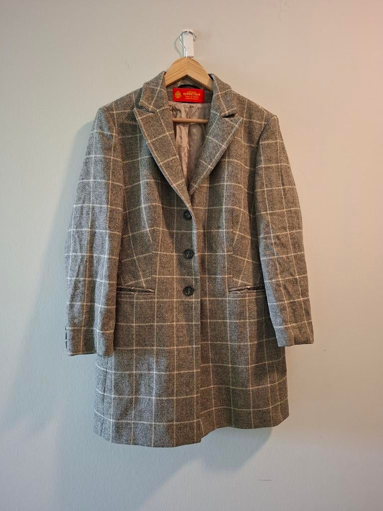 Maison de Bonneterie geruite lamswollen jas, maat 44 (L), Ophalen of Verzenden, Grijs, Gedragen, Maat 42/44 (L)