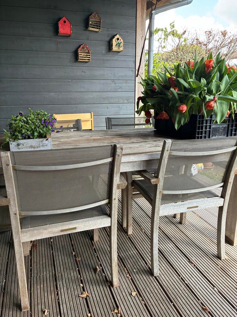Royal Botania Teakhouten Tuintafel met 4 Stoelen, Ophalen, Gebruikt, Rechthoekig, Teakhout