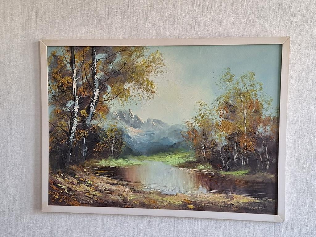 Schilderij op paneel: Berglandschap met rivier, Ophalen