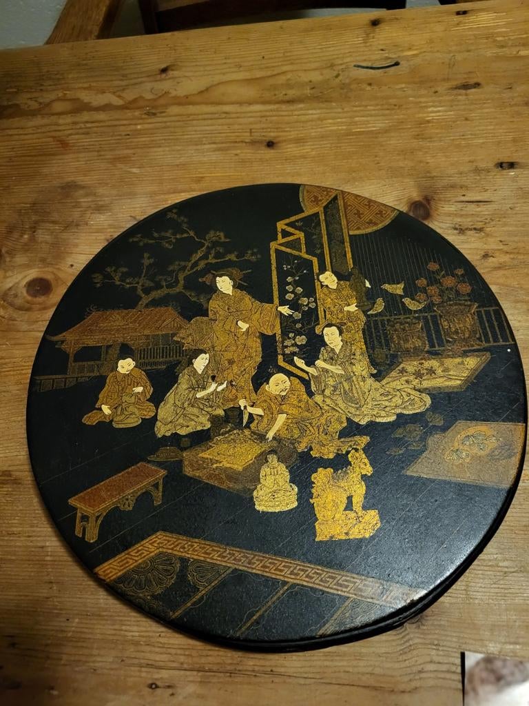 Antieke Japanse lakplaat met samoerai en geisha's, Ophalen of Verzenden
