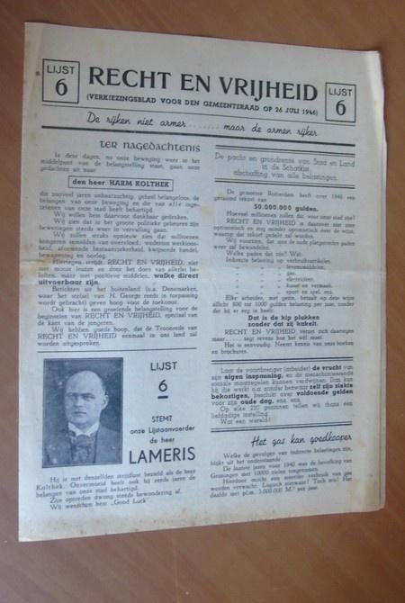 Partij Recht en vrijheid. Verkiezingsblad 1946 Groningen, Boeken, Tijdschriften en Kranten, Gelezen, Overige typen, Ophalen of Verzenden
