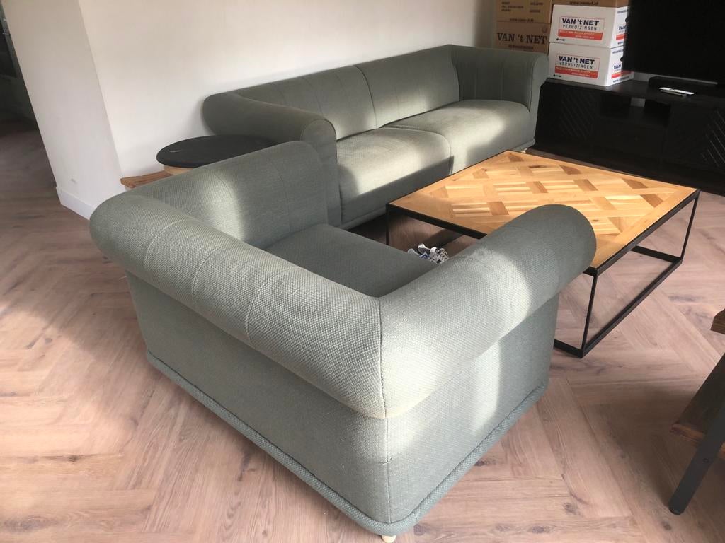 Groene Loveseat en Ruime 3-zits Bank, Ophalen, Zo goed als nieuw, Stof, Landelijk
