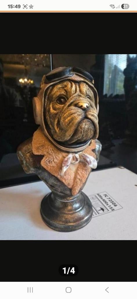 Bulldog Piloot Buste - Uniek Decoratief Beeld, Ophalen of Verzenden, Nieuw, Dier